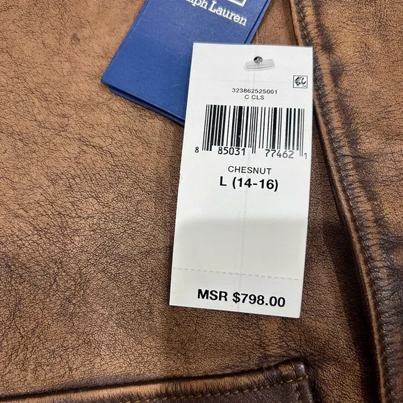 Polo Ralph Lauren 100% Cow Leather Boys Youth Bomber Jacket  Large (14-16) - Picture 2 of 7